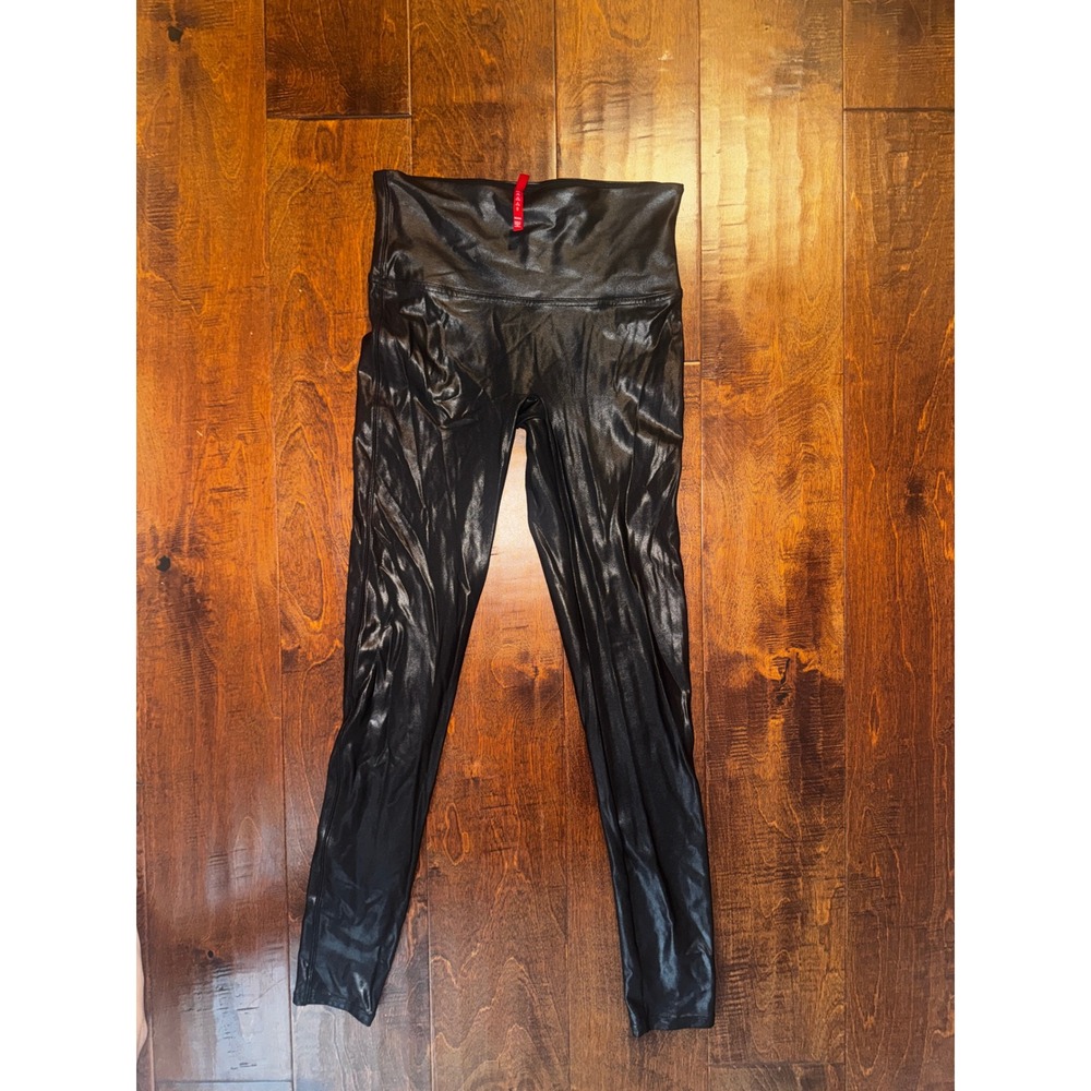 Spanx Faux Leather Leggings Black High Waisted Shine Size Medium M 20110R